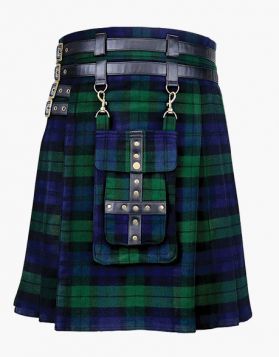Modern Black Watch Tartan Utility Kilt with Front Pocket - Front Image