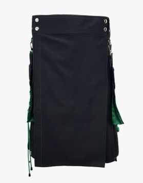 Modern Black with Green Laces Hybrid Kilt - Front Image 