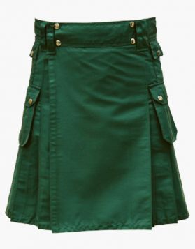 Modern Green Utility Kilt with Pockets - Front Image