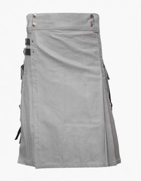 Modern Grey Utility Kilt with Nylon Straps- Front Image 