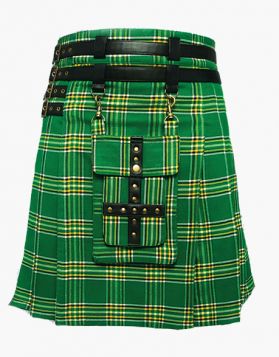  Modern Irish Green Tartan Utility Kilt - Front Image