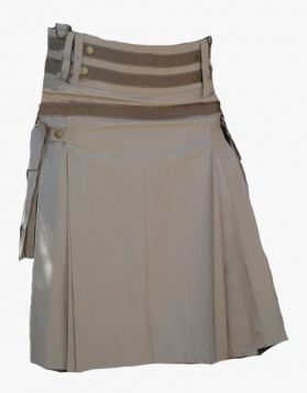 Modern Khaki Utility Kilt with Detachable Pockets - Front Image