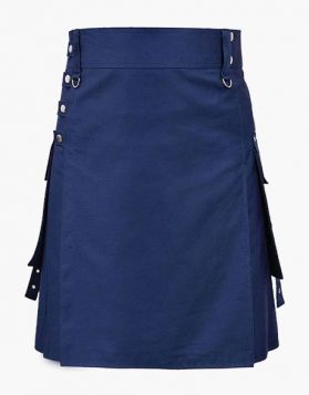 Modern Navy Blue Utility Kilt with Chains- Front Image