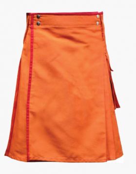 Modern Orange Utility Kilt with Pockets - Front Image  