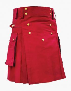 Modern Red Utility Kilt with Detachable Apron - Front Image 