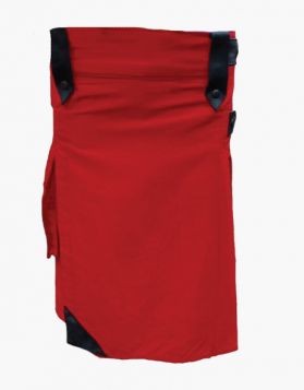 Modern Red Utility Kilt with Leather Straps- Front Image