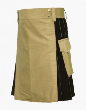 Modern Two-Tone Khaki With Black Hybrid Kilt- Front Image