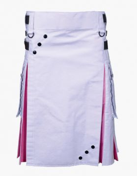Modern White and Pink Hybrid Utility Kilt-Front image 