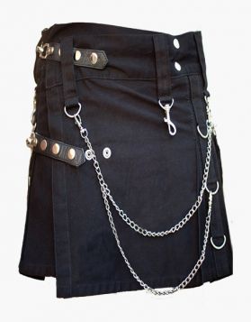Modern Women Black Gothic Utility Kilt - Front Image