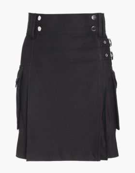 Modern Women Black Utility Kilt - Front Image 