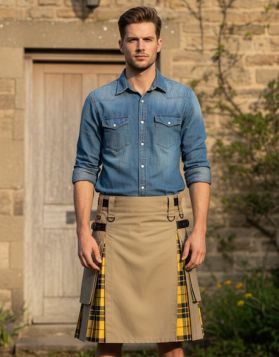 Modern Khaki And Macleod Of Lewis Hybrid Kilt- Front Image 
