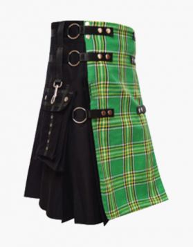  New Black with Irish Tartan Apron Hybrid Kilt