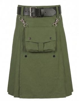 Olive Green Utility Kilt with Front Pocket