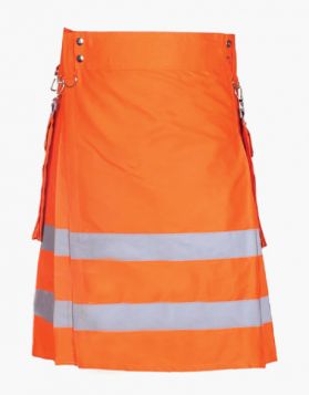 Orange FireFighter Kilt with Gray Reflector Tape - Front Image 
