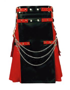 Red & Black Gothic Leather Kilt - Front Image