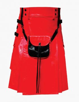  Red and Black Two-Tone Leather Kilt - Front Image 