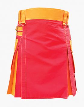 Red And Orange Two-Tone Hybrid Kilt- Front Image