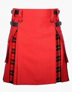 Red And Wallace Tartan Modern Hybrid Kilt- Front Image