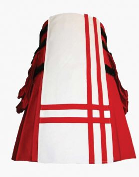 Red and White Two-Tone Utility Kilt with Double Cross Strap