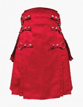 Red Gothic Utility Kilt With Chains - Custom Red Canvas Kilt 