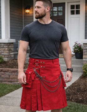 Red Gothic Utility Kilt With Chains 
