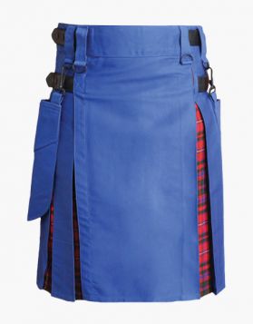Royal Blue & Macpherson Tartan hybrid kilt with Detachable Pocket- front Image