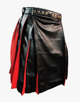 Scottish Black and Red leather Kilt- Front Image