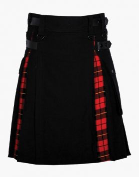 Scottish Black and Wallace Lautreamont Tartan Hybrid Kilt- Front Image