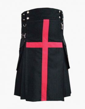 Scottish Black Cotton with Red Cross Utility Kilt