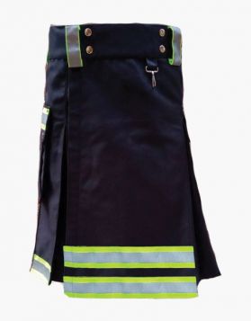 Scottish Black Firefighter Kilt with Small Pockets - Front Image 