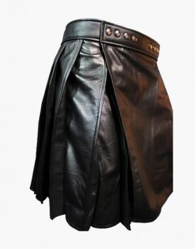 Scottish Black Leather Kilt- Front Image