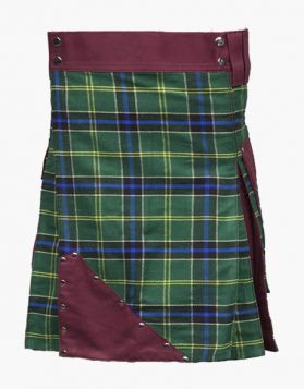Scottish Burgundy and US Army Tartan Hybrid Kilt - Front Image 