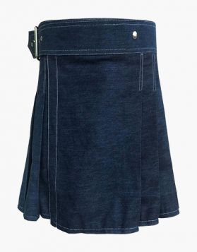  Scottish Indigo Denim Pleated Kilt - Front Image 