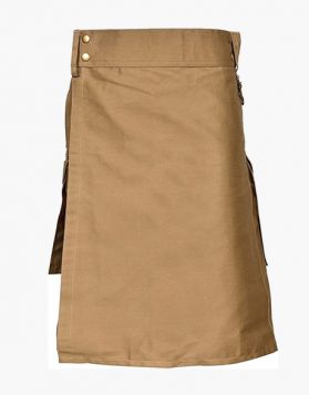Scottish Khaki Utility Kilt with Large Pockets - Front Image 