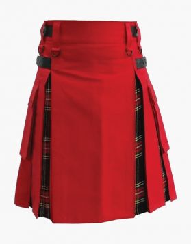 Scottish Lautreamont Red and Black Stewart Hybrid Kilt- Front Image 