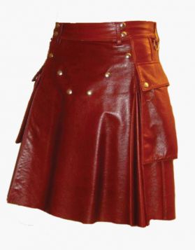 Scottish Red Leather Kilt with Large Pockets- Front Image