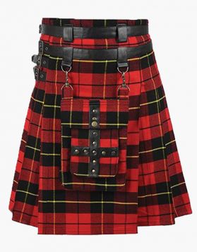 Scottish Wallace Tartan Utility Kilt with Leather Belts - Front Image