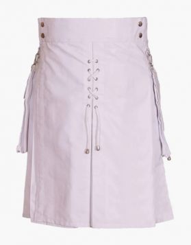 Scottish White Utility Kilt with Laces Design - Front Image