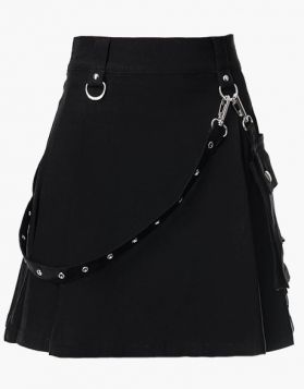 Scottish Women Black Mini Skirt with Detachable Pocket- Front Image