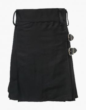 Scottish Women Black Utility Kilt with Back Pockets - Front Image