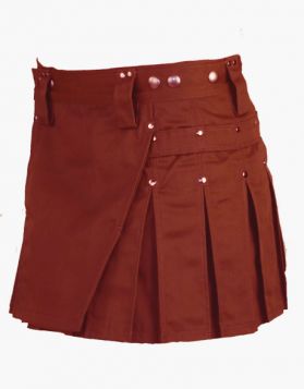 Scottish Women Brown Mini Kilt with Studs