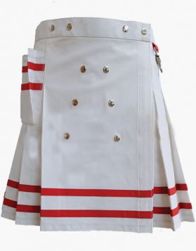 Scottish Women White Utility Mini Kilt with Decorated Apron- Front Image
