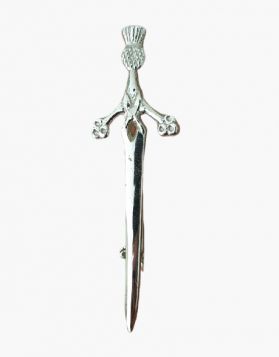 Silver Chrome Claymore Sword Thistle Head Kilt Pin
