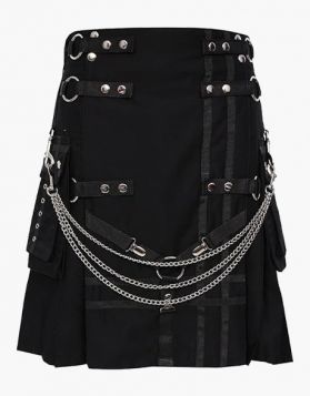 Stylish Black Gothic Kilt with Decorated Front- Front Image