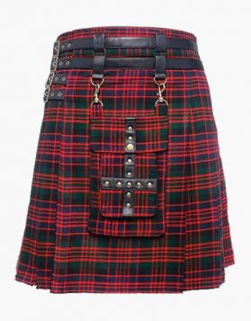 Stylish Macdonald Tartan Utility Kilt with Leather Straps - Front Image