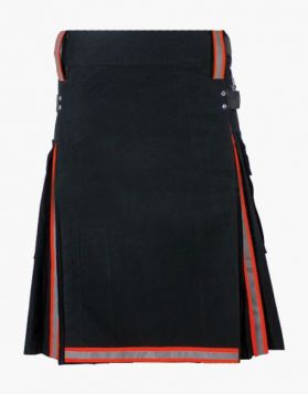 Stylish New Black Firefighter Kilt with Reflective Tape - Front Image