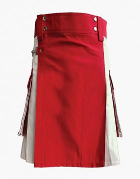 Stylish White and Red Two-Tone Utility Kilt - Front Image