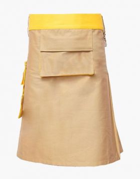 Two-Tone Khaki and Yellow Utility Hybrid Kilt- Front Image 