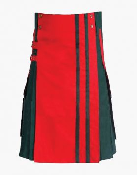 Two-Tone Red and Black Utility Kilt- Front Image
