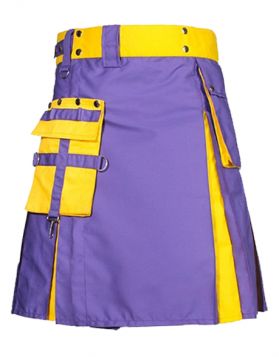 Purple & Yellow Utility Kilt with Pockets and Strap